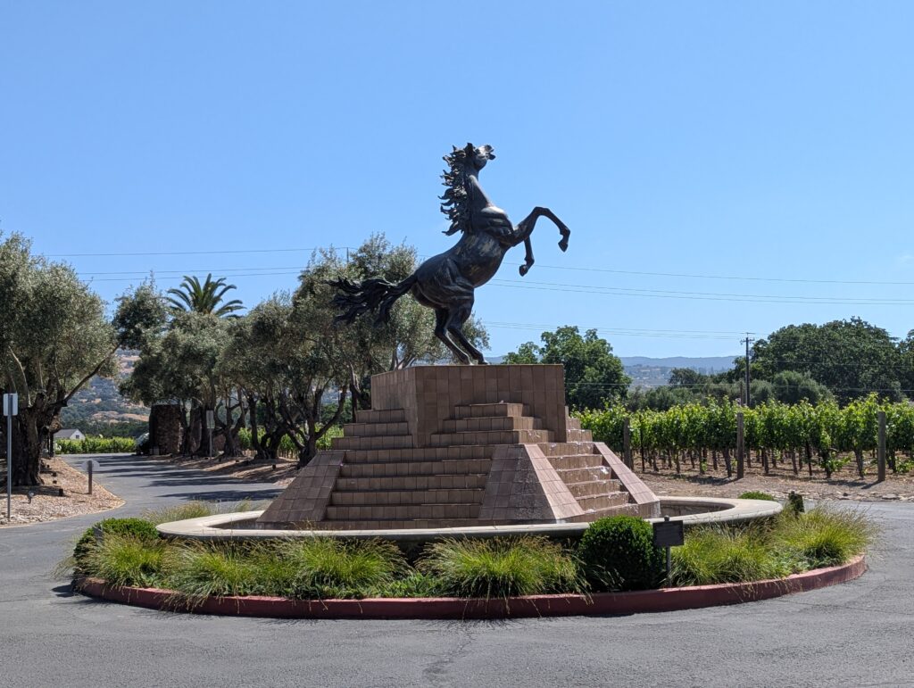Black Stallion statue at entrance to Black Stallion Estate Winery Napa