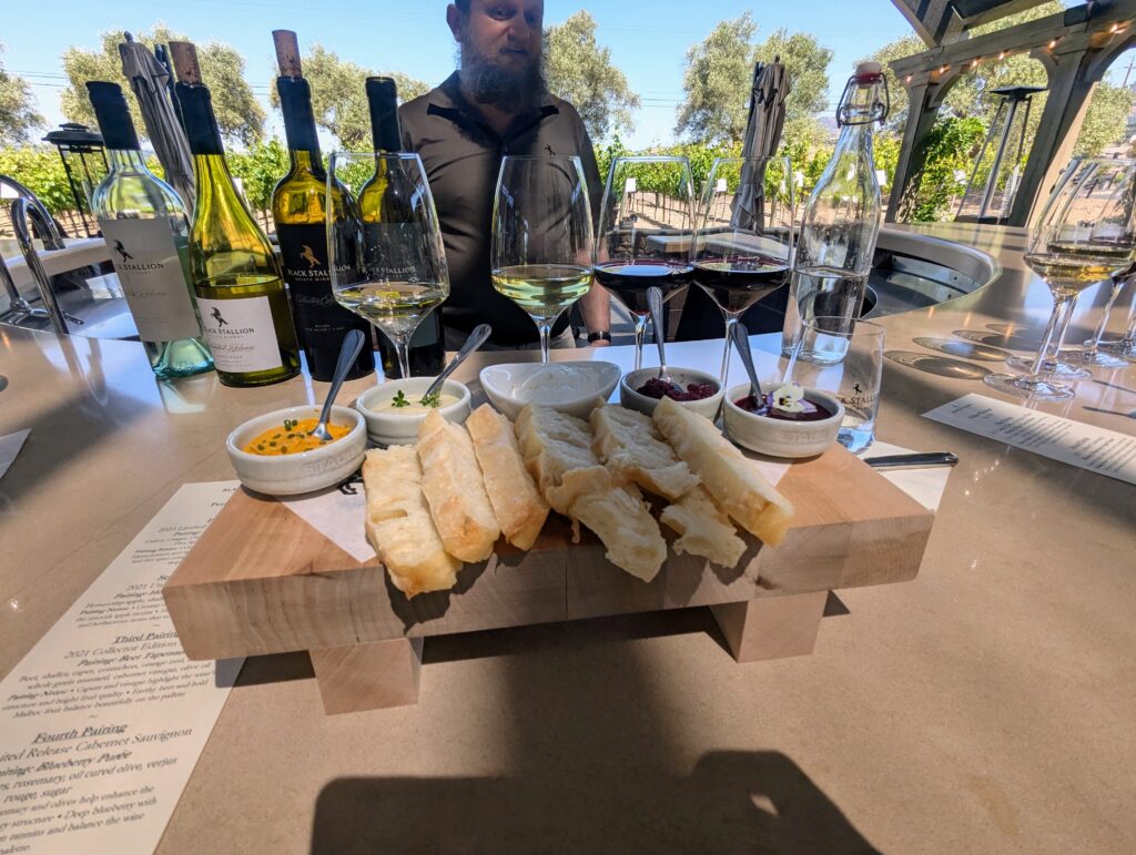 Garden terrace wine tasting at Black Stallion Estate Winery Napa