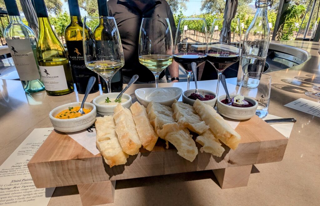 A wine and food pairing at Black Stallion Winery, Napa.