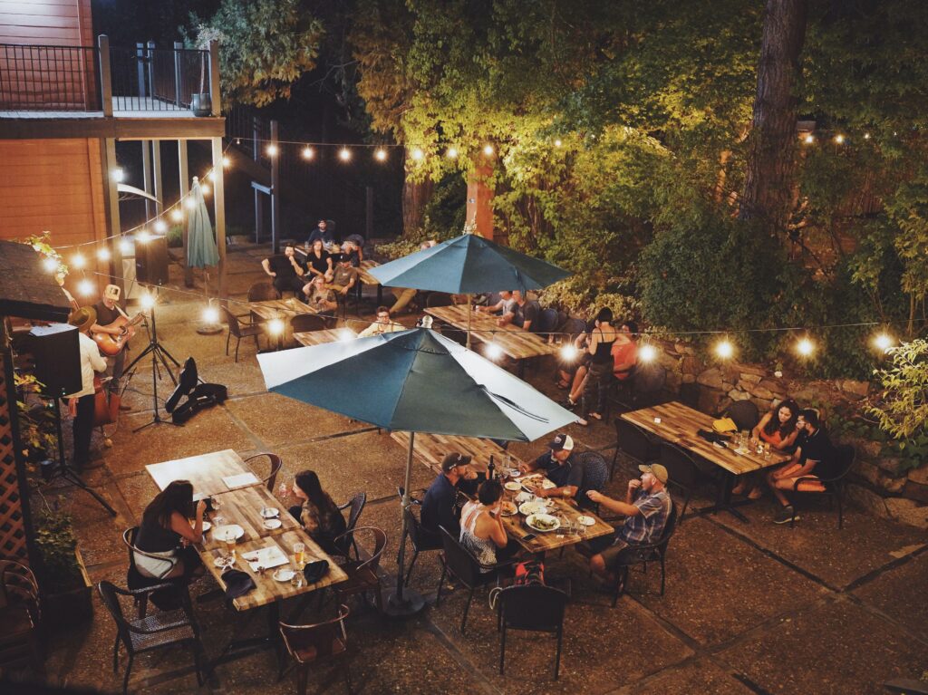 Dinner in the courtyard at The Groveland Hotel Restaurant in Groveland California